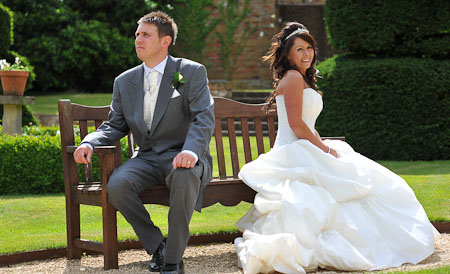 Bride and Groom in the Garden at Billesley Manor Hotel